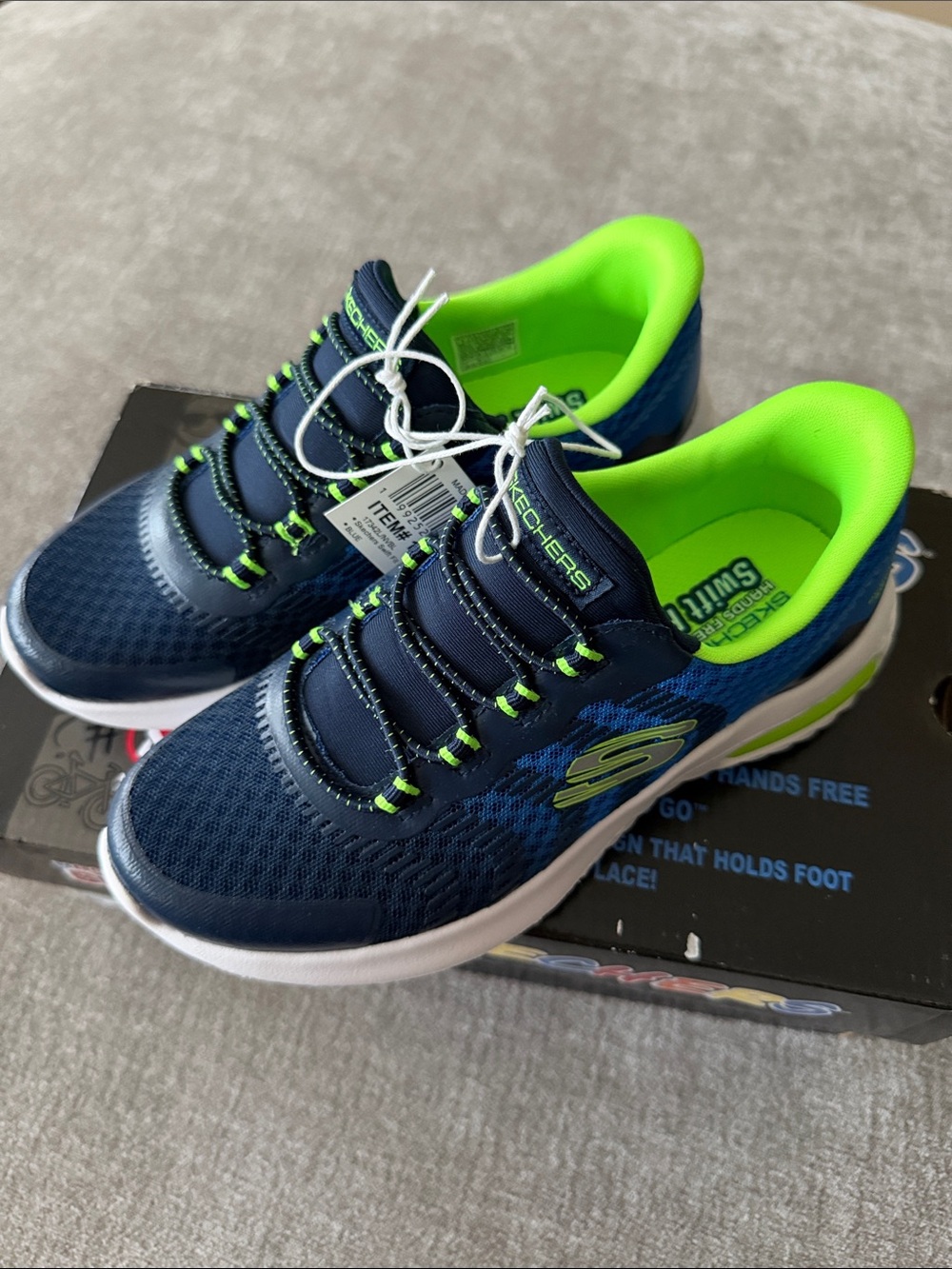 Skechers Kids Navy and Neon Green Slip-On Athletic Sneakers